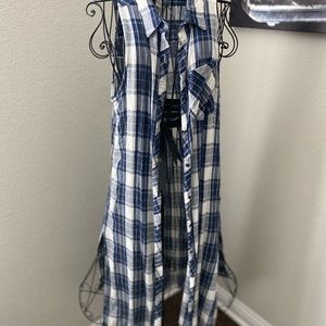 Long navy and white plaid shirt/dress